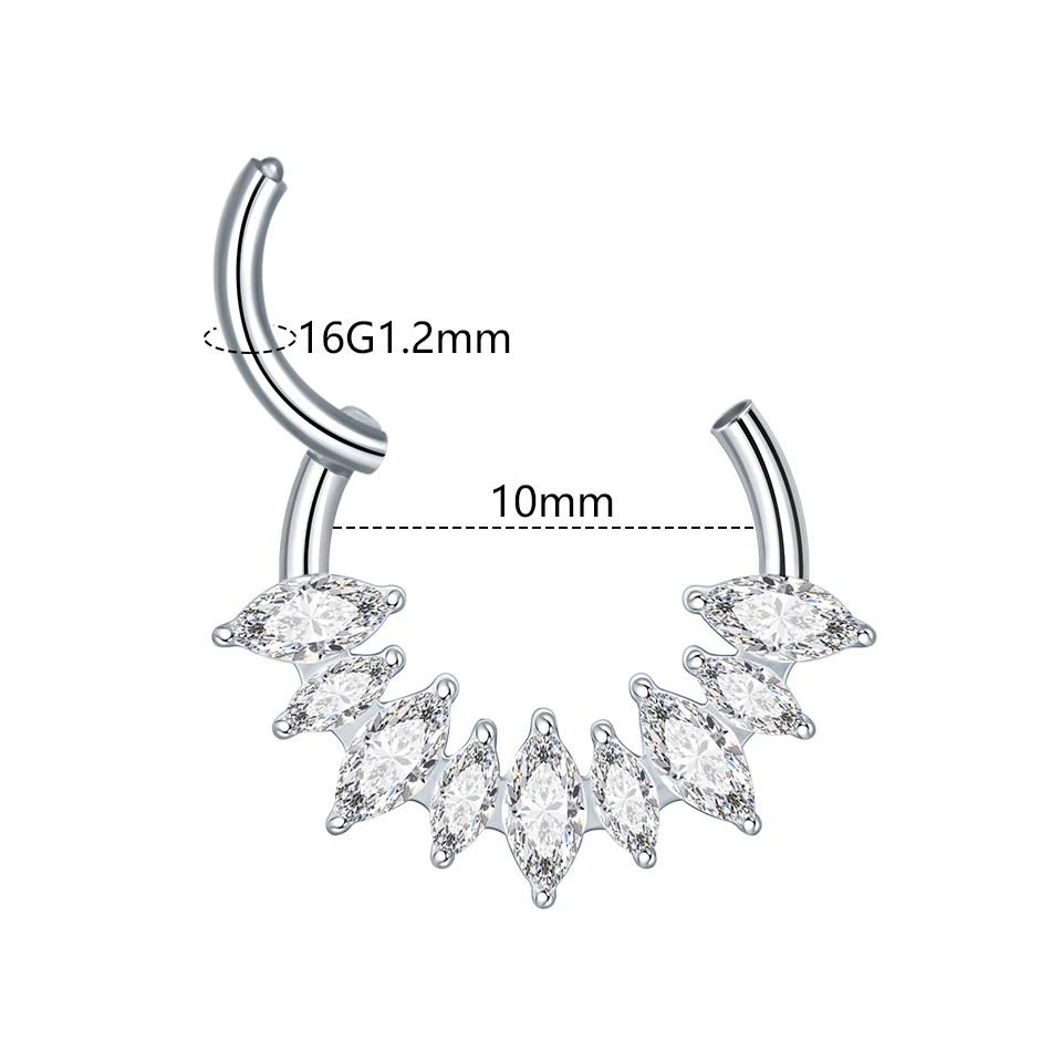 1/5PCS Titanium CZ Cartilage Hoop Earring 16G Zircon Septum Hoop Nose Ring Tragus Helix Daith Hinged Clicker Piercings Jewelry