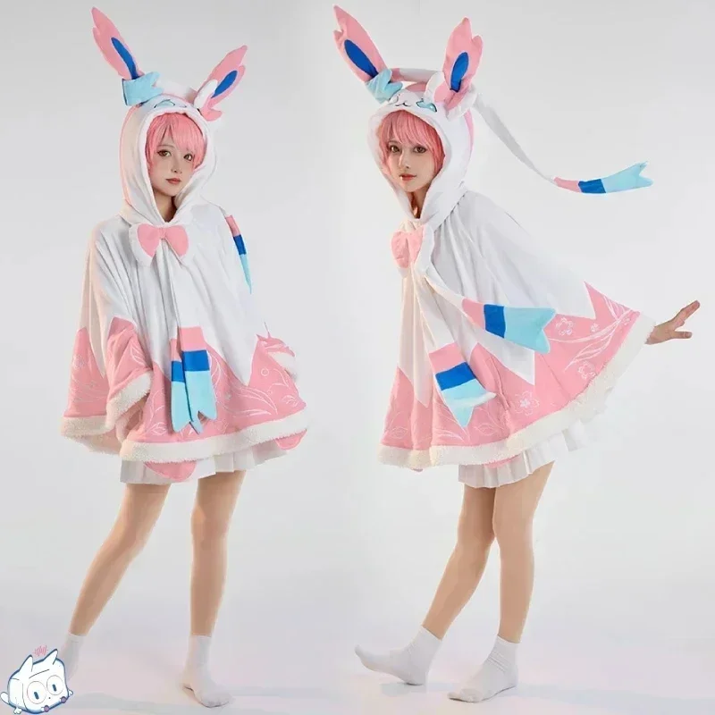 Anime Sylveon Cosplay Kawaii Halloween Cloak  Hooded Blanket Live Youtuber Ninfia Nymphali Costume for Women Girl