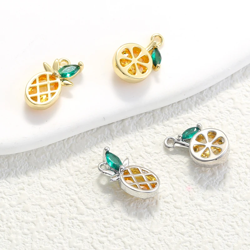 Cute Pineapple Lemon Cubic Zirconia Charms  for DIY Necklace Bracelet Jewelry Making Supplies:VD2441 VD2442
