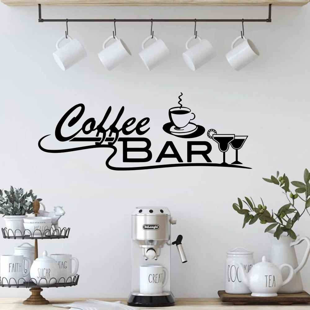 Coffee Bar Shop Window Wall Sticker Decal Kitchen Restaurant Office Cafe Mug Wine Beer Champagne Vinyl Home Decor