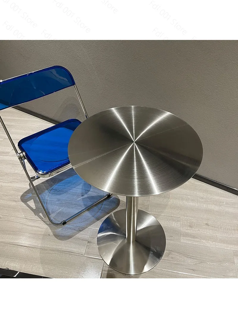 Industrial Style Stainless Steel Dining Table, Round/Square Coffee Shop Table for Cafe & Dessert Bar