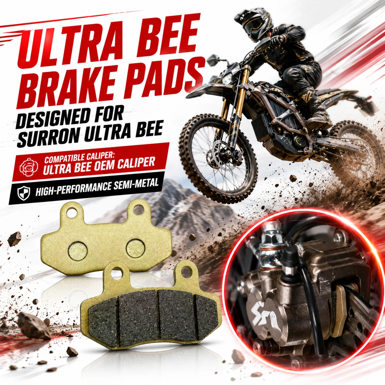 

Ultra Bee Brake Pads Semi-Metallic Asbestos Free for Surron Ultra Bee Electric Dirt Bike Front Rear Replacement