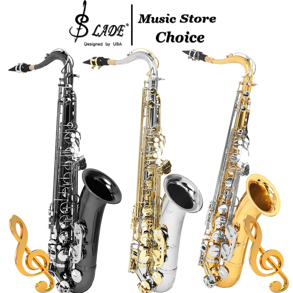 Bb Flat Tenor Saxophone Brass Body with White Pearl Keys Hand Engraved Pro Tenor Sax for Beginners Music Lover 3-color Optional