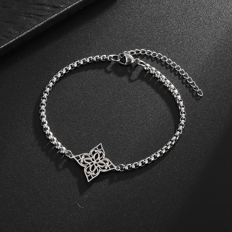 Simple Stainless Steel Hollow Flower Mandala Lotus Bracelet Women's Personality Charm Hip-Hop Jewelry Gift