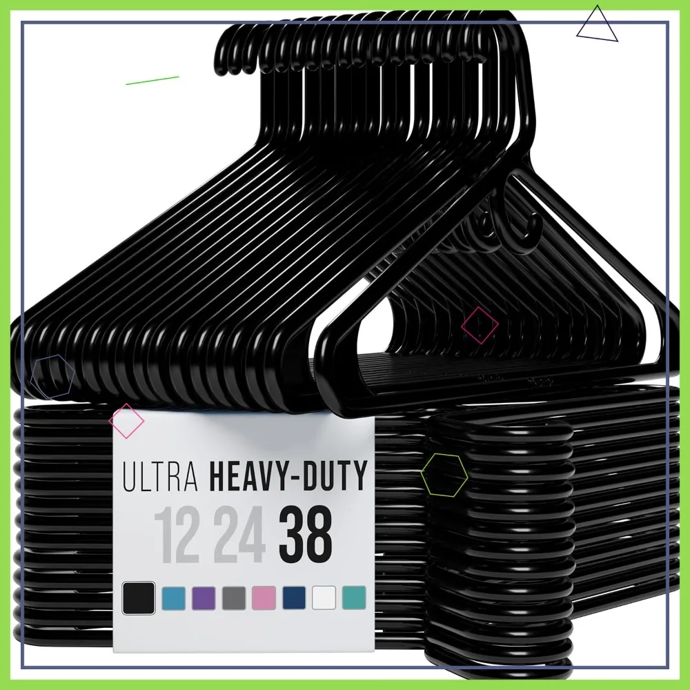 

Ультрапрочные пластиковые вешалки для одежды - черные, долговечные вешалки для пальто и костюмов (38 штук) для длительного использования