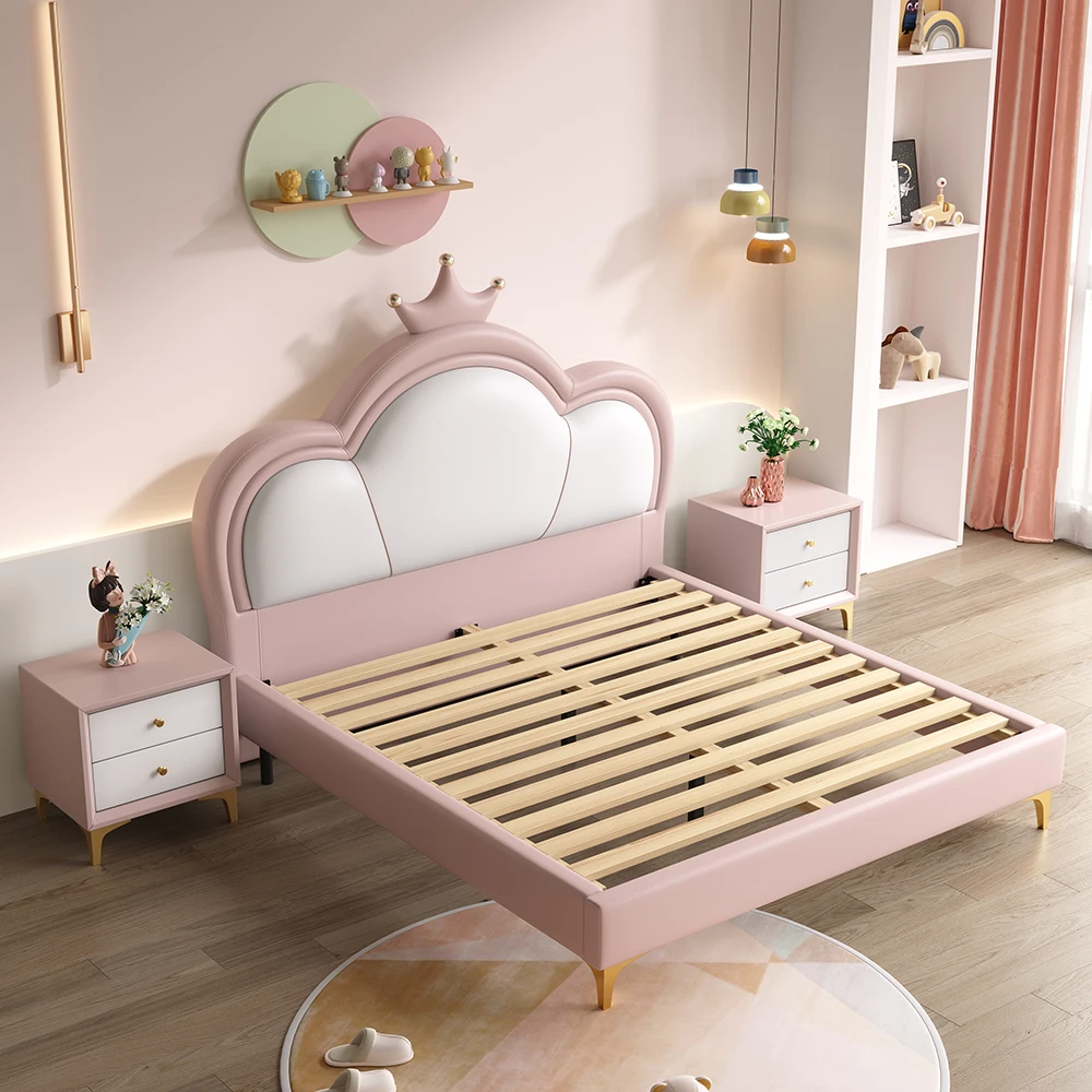 Meisjesslaapkamer Prinsessenbed Kinderkamer Roze 1,5 m Massief houten opbergbed Kleine eenheidsgrootte 1,2 m Eenpersoons kinderbed