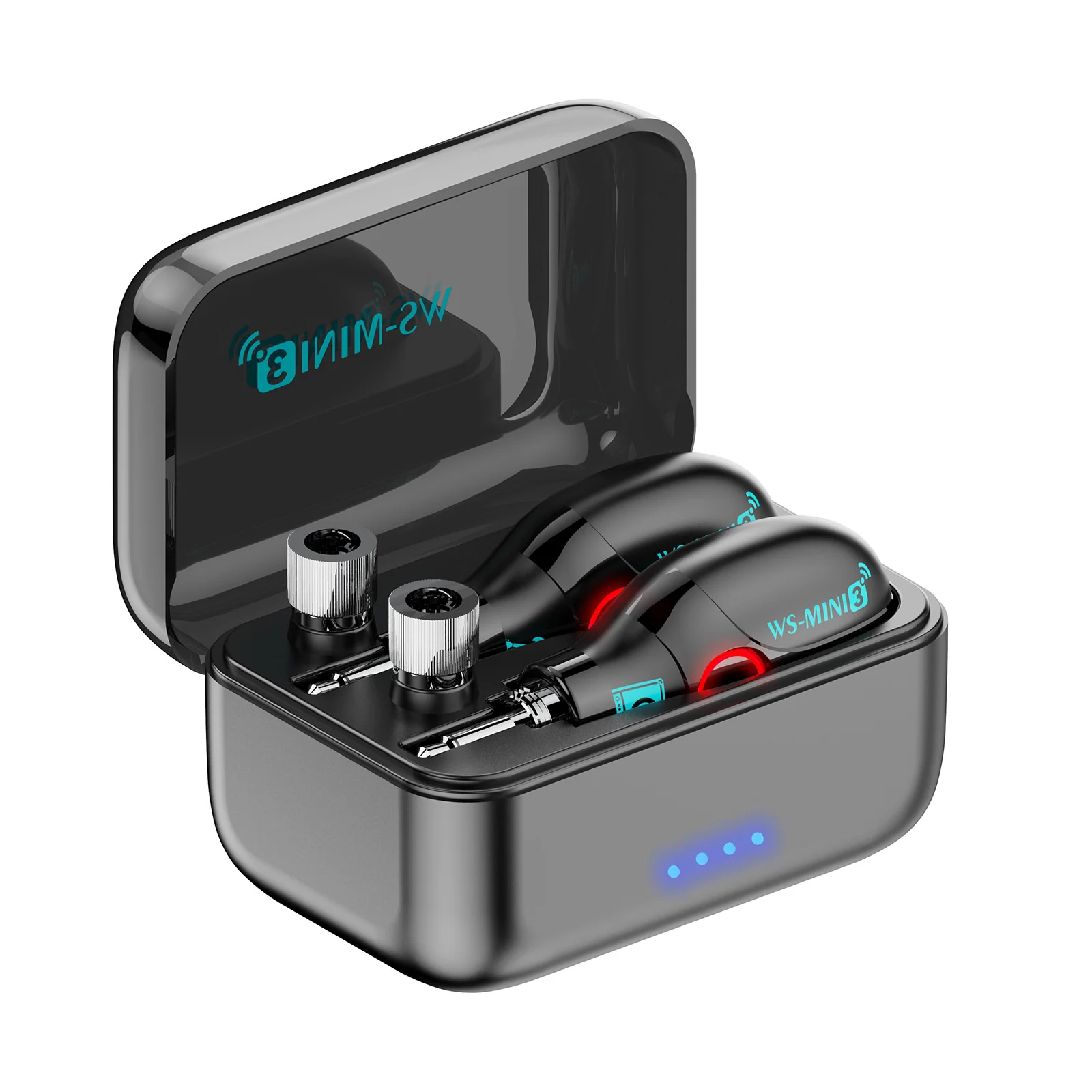 علبة شحن مغناطيسية 48 كيلو هرتز جهاز جيتار لاسلكي بدون فقدان لوقت اللعب 20 ساعة، نقل خطي للرؤية 40 مترًا ورافعات مزدوجة