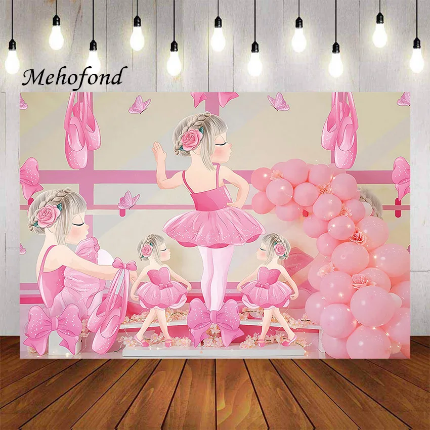 Mehofond Photography Background Ballerina Pink Balloon Ballet Shoes Girl Birthday Party Cake Smash Decor Photo Backdrop Studio