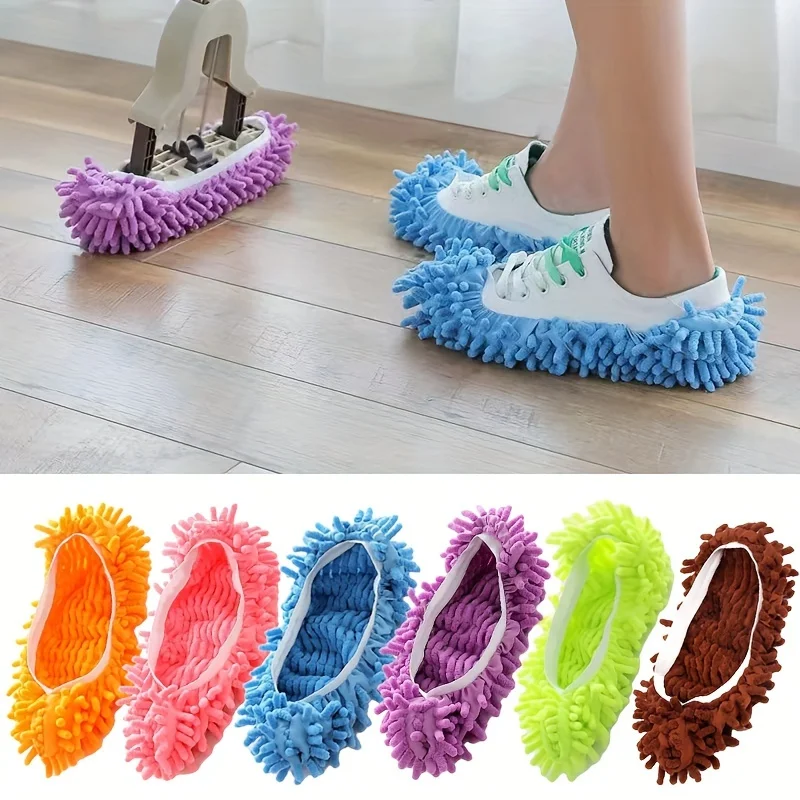 

1 Pairs Of Mop Slippers Shoes Cover, Soft Washable Reusable Microfiber Foot Socks, Dust Mop Slippers For Cleaning Bathroom