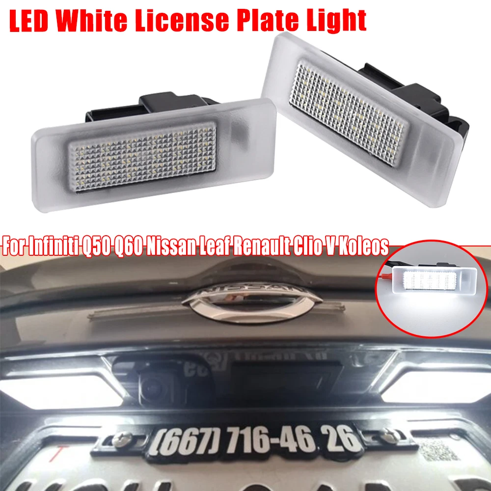 2PCS LED Number License Plate Lights With Canbus Replace For Infiniti QX30 QX50 Q50 Q60 Nissan GTR Leaf Renault Clio V Koleos