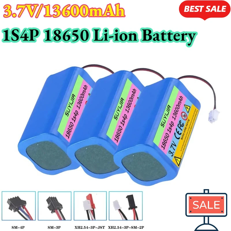 13600mAh 1S4P 3.7V-4.2V 18650 Li-ion Battery for Fishing LED Light Bluetooth Speaker Emergency Light Backup An XH2.54-2P Plug