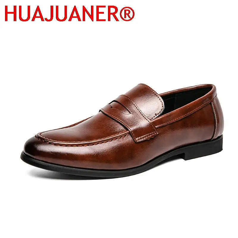 

Spring Autumn Prom Evening Long Men's Casual Leather Loafers Male Slip on Flats Shoes Male Brogue Retro Upscale Comfy Shoes