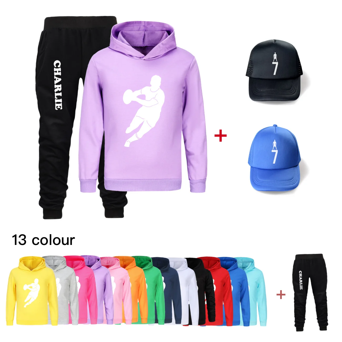 

Basketball Players Clothing Set Spring Autumn Boys Girls Hoodie Tracksuit Hooded T-Shirt Suit Children Kid Sweatshirt+hat3896