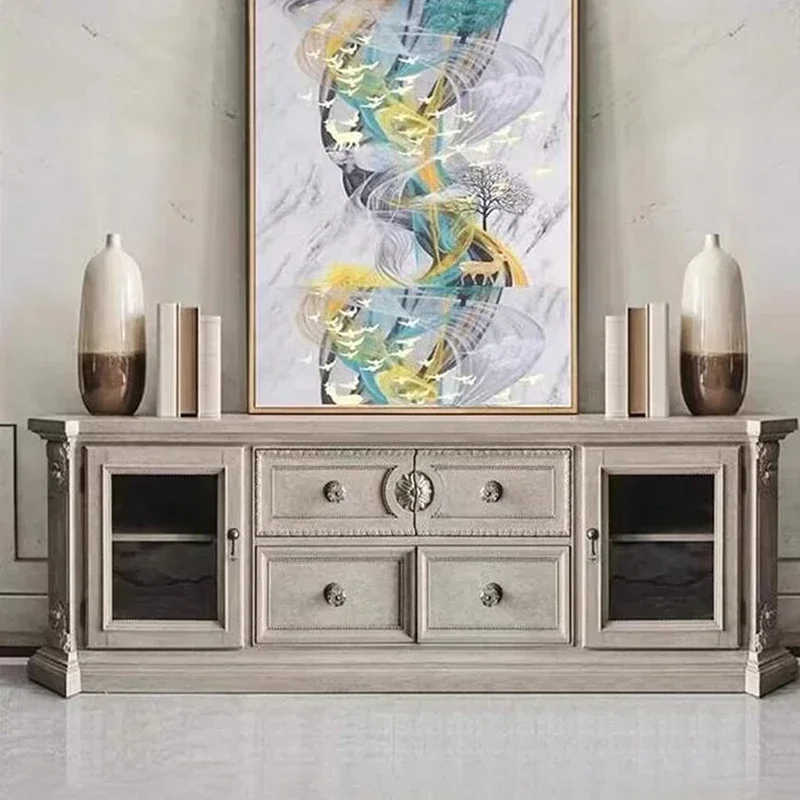Architectural Renaissance TV Cabinet European Retro Solid Wood Furniture Customization