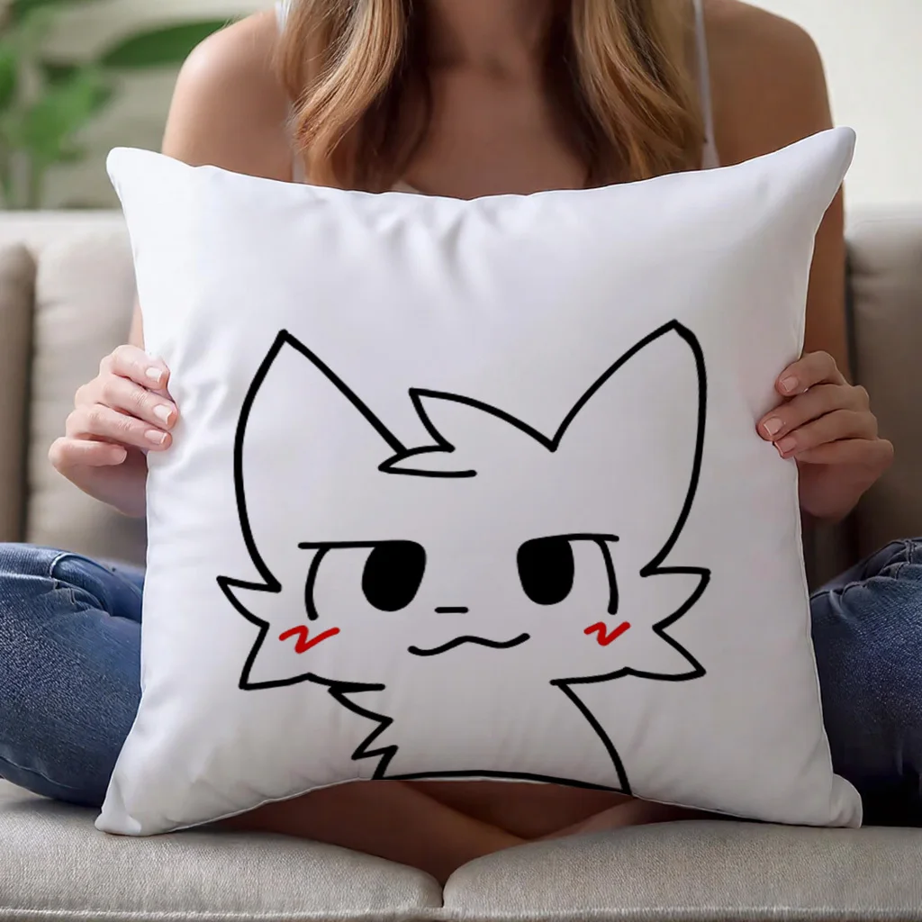 Cute Furry Cat Pillow Case, Kawaii Anime Style Cushion Cover, Minimalist Line Art Home Decor Throw Pillow Slipcover for Sofa