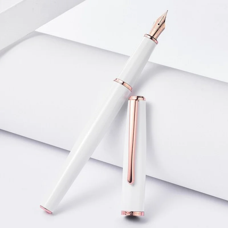 

A+ Hongdian 920 Metal Fountain Pen White F Nib Rose Gold Clip Office Gift Pen