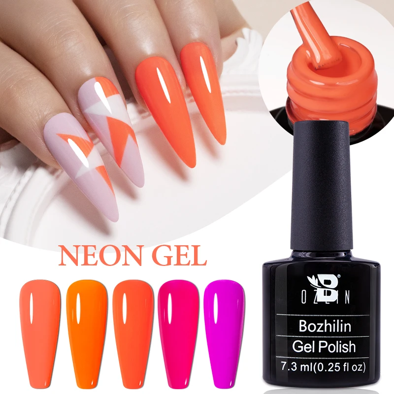 BOZLIN Summer Neon Gel Polish  Matte Semi Permanent Soak Off Fashion Fluorescent Color Nail Gel Polish For Nail Art Top Coat