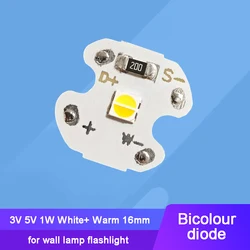 10pcs 3V 5V 1W 16mm Bicolour White Warm LED Chip lamp Light for Spotlight Floodlight DIY