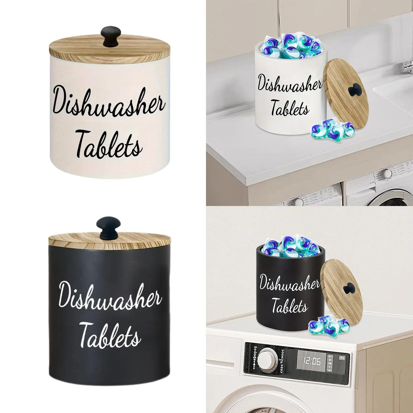 Dishwasher Pod Container Storage Box Versatile Sturdy Dustproof with Cover Wood Organizer for Bathroom Countertop Dorm