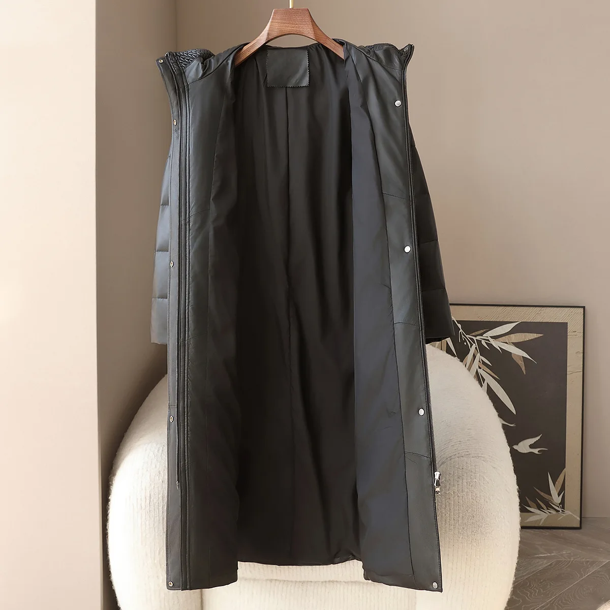 100% pele de carneiro com capuz ganso para baixo parka 2025 moda feminina temperamento quente casaco de couro genuíno