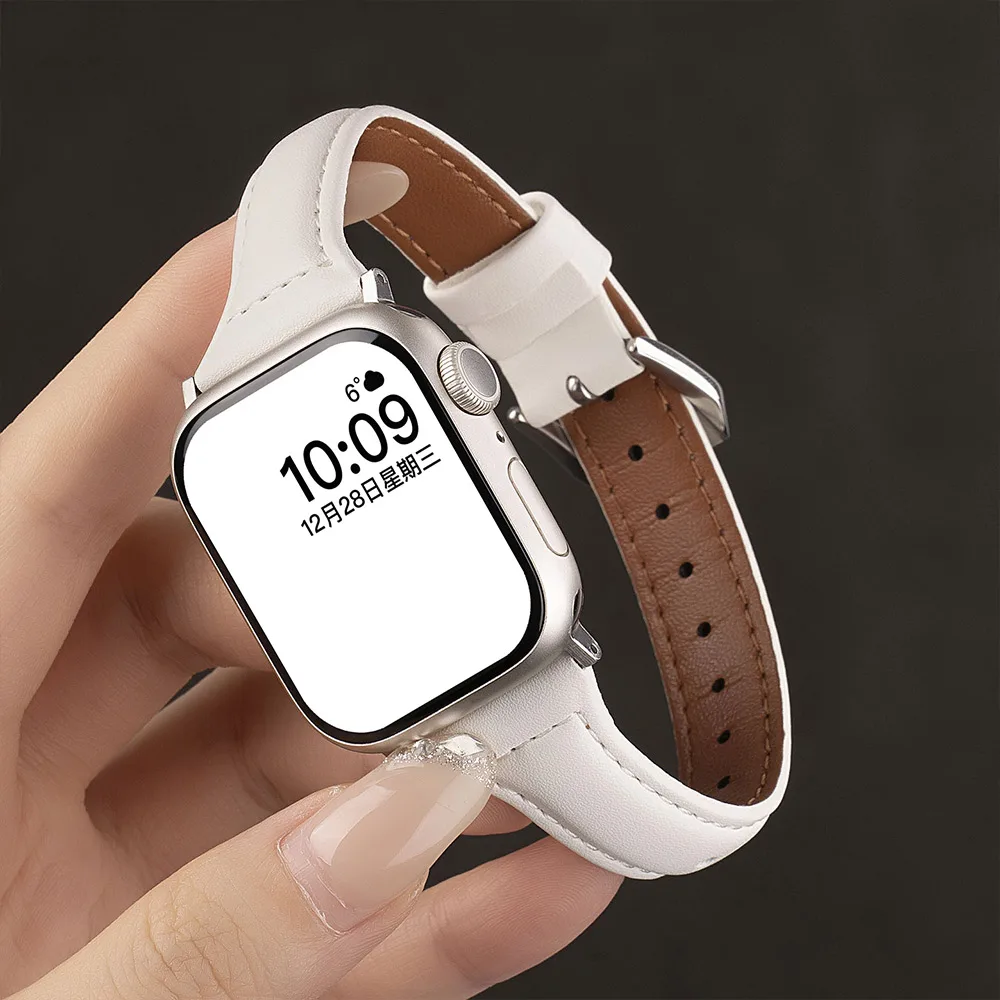 Slim Leather Strap For Apple Watch Band 11 10 46mm 42mm ultra2-3 49mm 41mm-40mm 44mm 45mm Bracelet loop apple watch 8 9 7 6 se 4