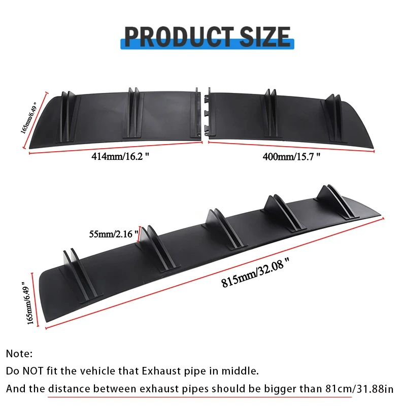 Universal Car Rear Bumper Lip ABS Double Wing Rear Shark Chassis Fin Style Curved Bumper Lip Diffuser Anti-collision 2 in 1