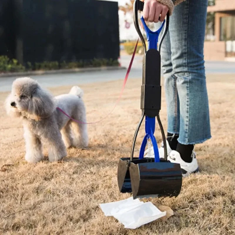 Longo punho maxila poop colher para pet, coletor de excrementos, ferramentas de limpeza pet pooper clip de merda fezes de animais ao ar livre