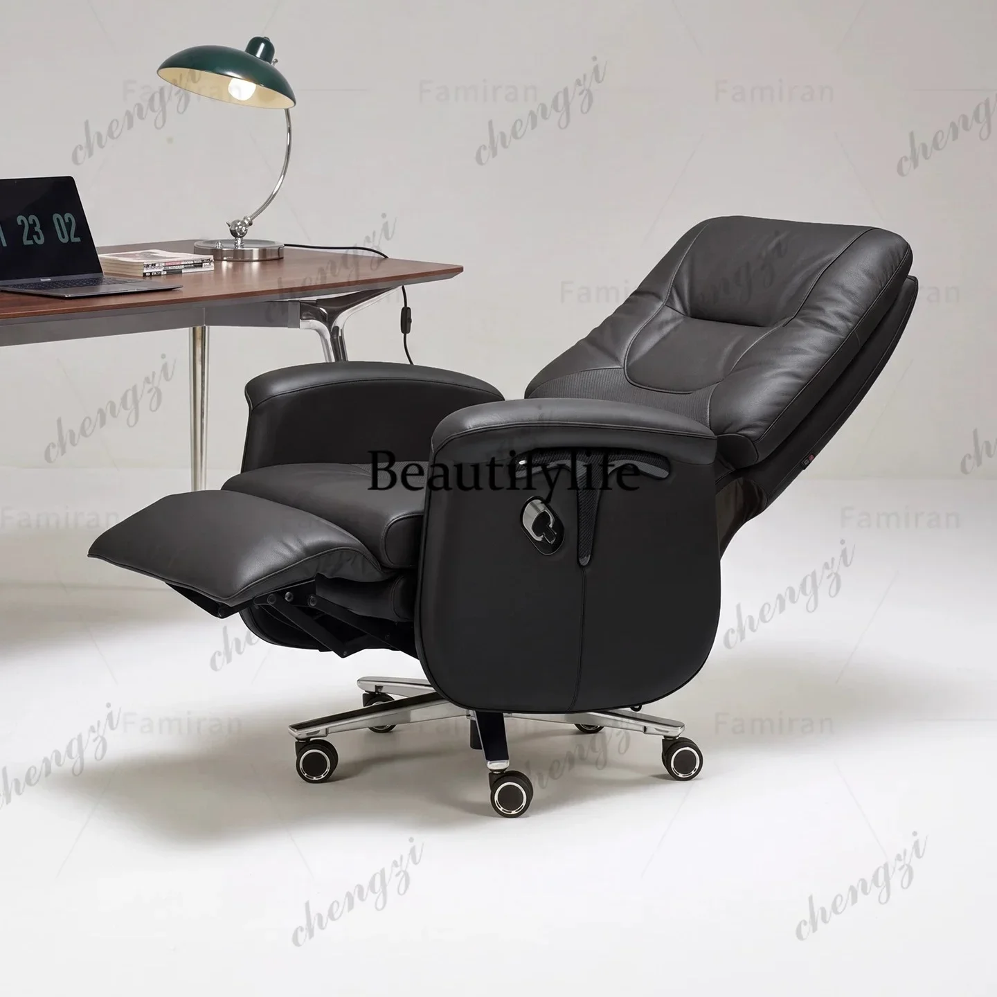 A4567 Light luxury first-layer cowhide boss chair reclining and rotating office chair ergonomic electric computer chair