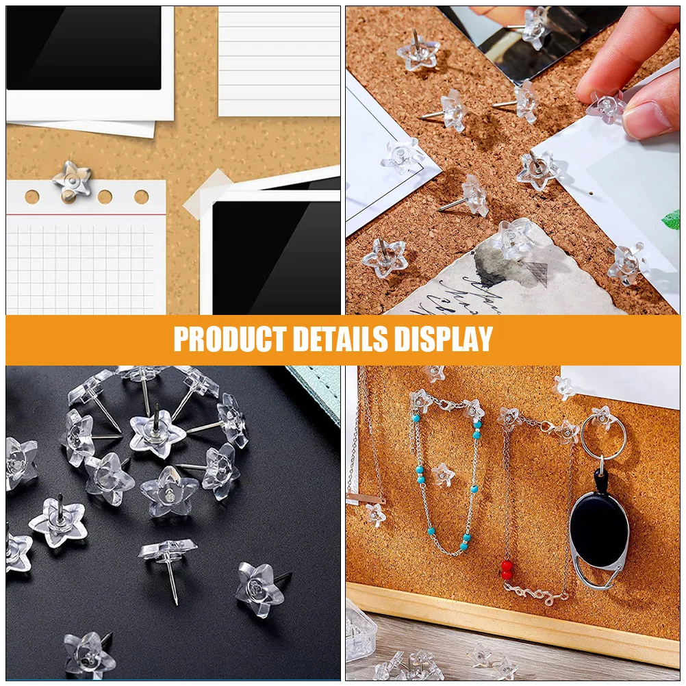 50Pcs Star Shape Clear Push Pins Decorative Thumb Tacks for Cork Board Wall Hanging Photo Maps Notes Office Tools