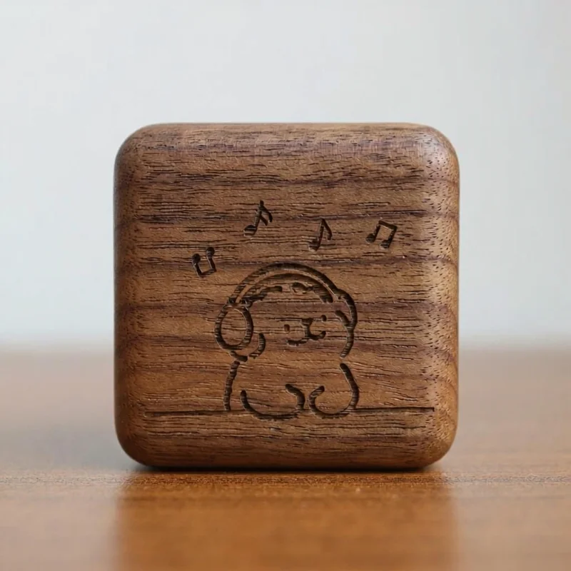 Walnut Wood Earphone Case for Xiaomi Clip Earbuds, Handmade Carved Dog Pattern, Split Design, Solid Walnut, Precision Fit
