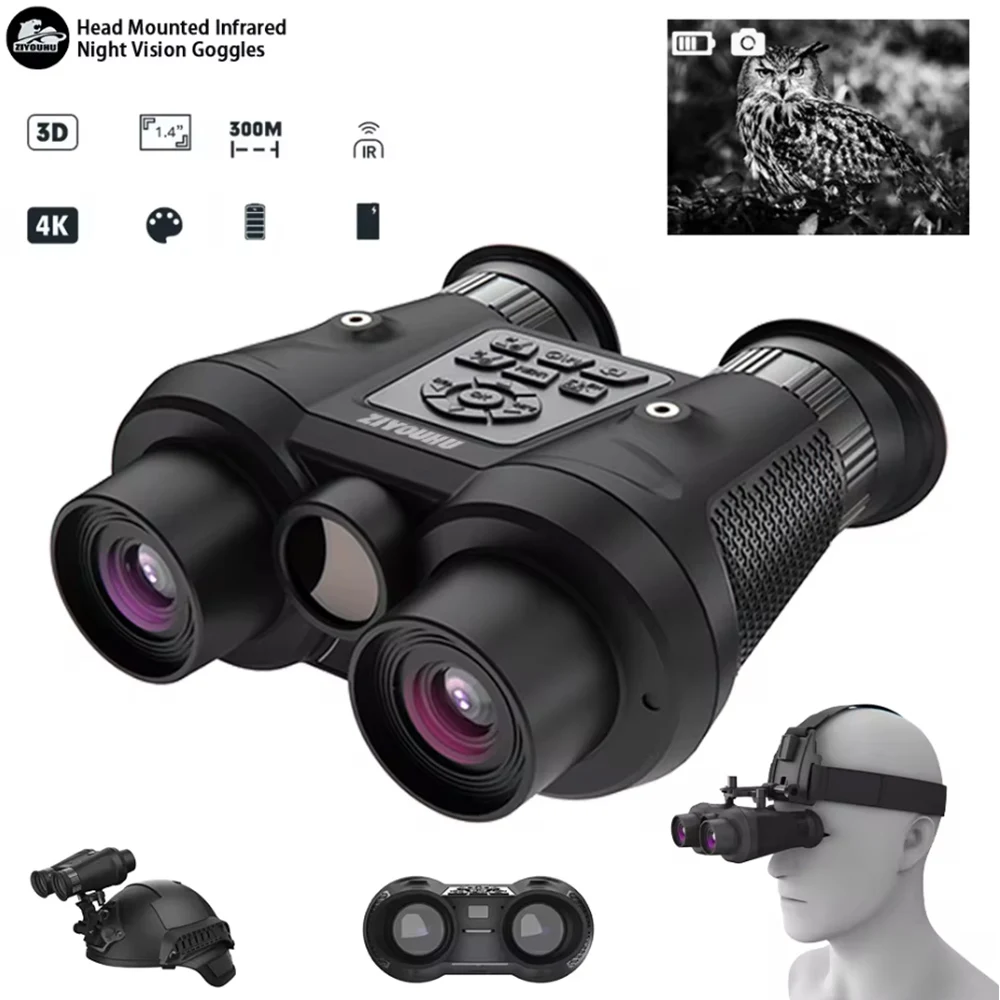 

3DVR Naked Eye Hunting Digital Binocular Night Vision Dual Eyepiece Objective 40° Large Viewing Helmet HD 1080P Video Camera