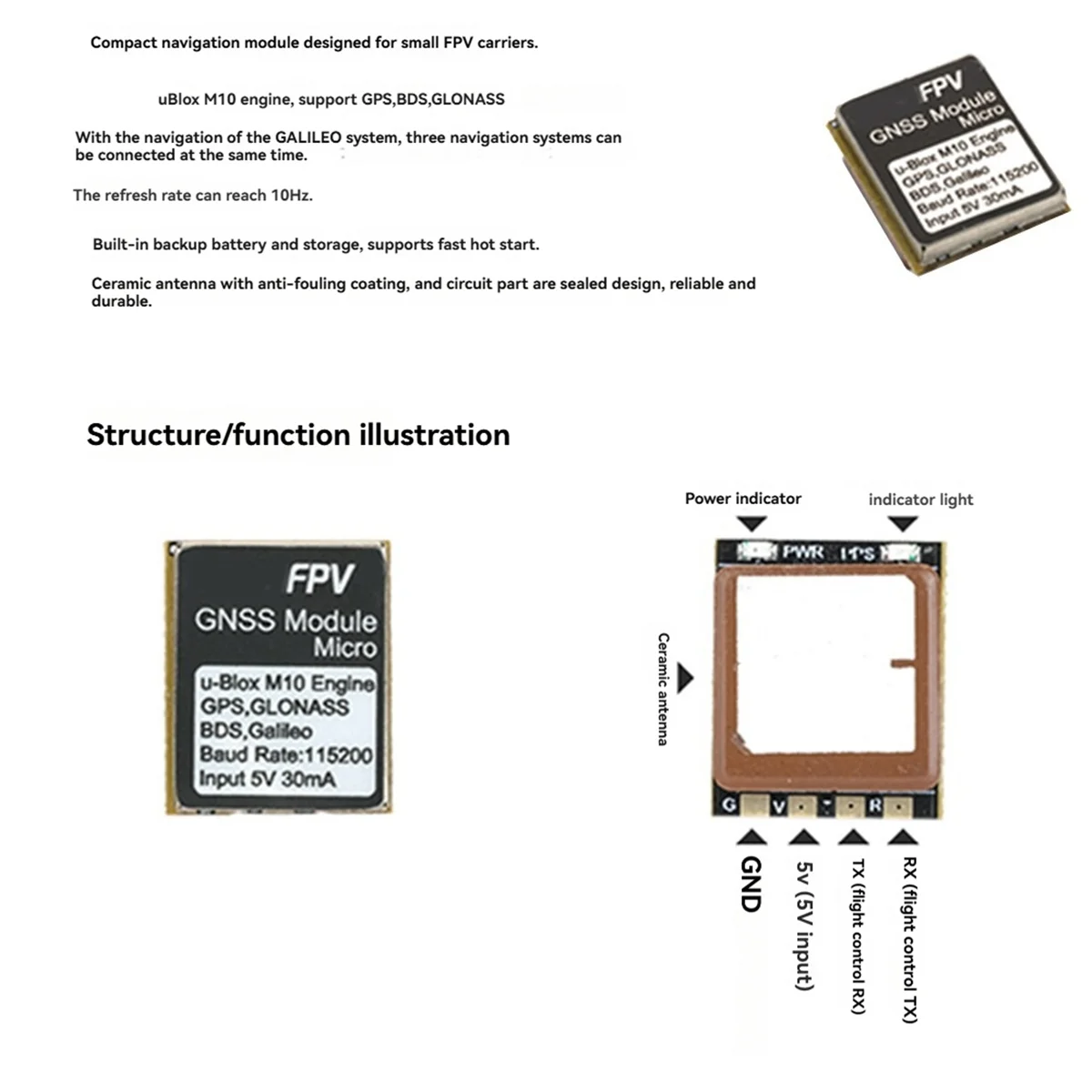 DTD485-HOT-For GNSS Micro-Type M10 GPS Module Built-in Ceramic Antenna for RC FPV Freestyle Drone DIY Parts