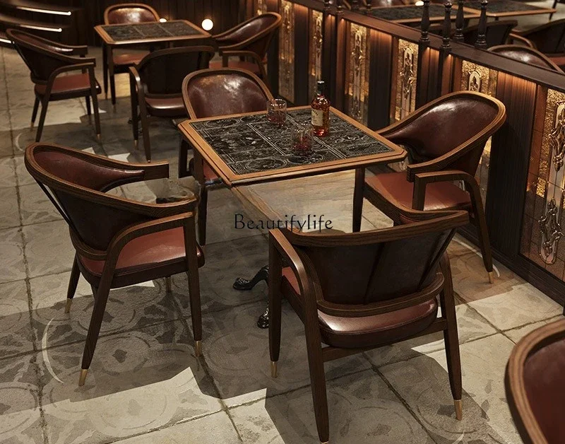 LXAmerican retro clear bar table music dining bar solid wood dining table and chair customizationSSS