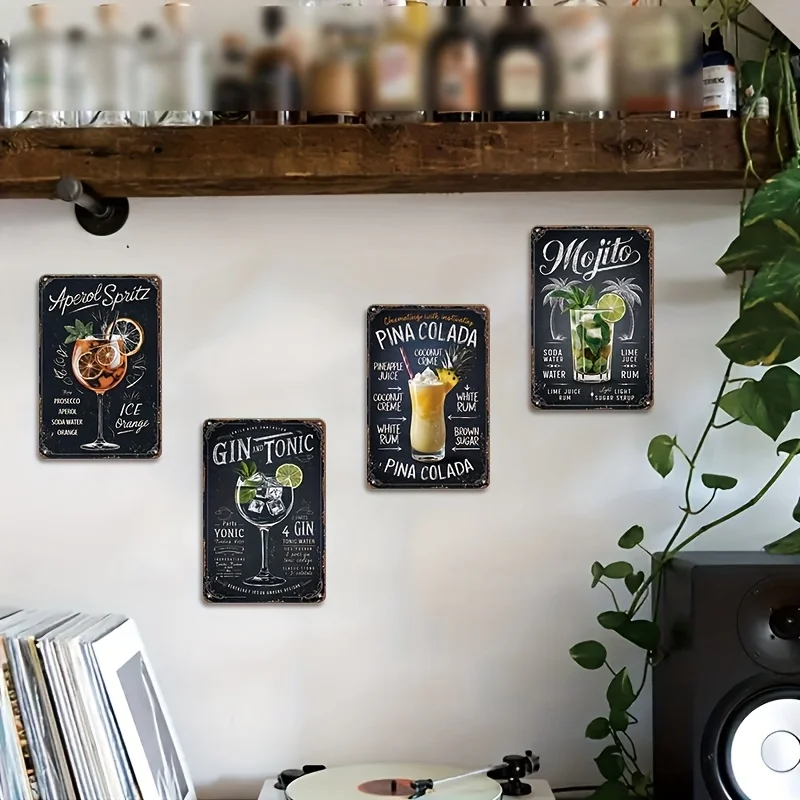 وصفة الكوكتيل العتيقة علامات القصدير المعدنية - 20.32 × 30.48 سم، ديكور فني جداري قديم للمنزل، المطبخ، البار، المطعم، المرآب، الحانة #5