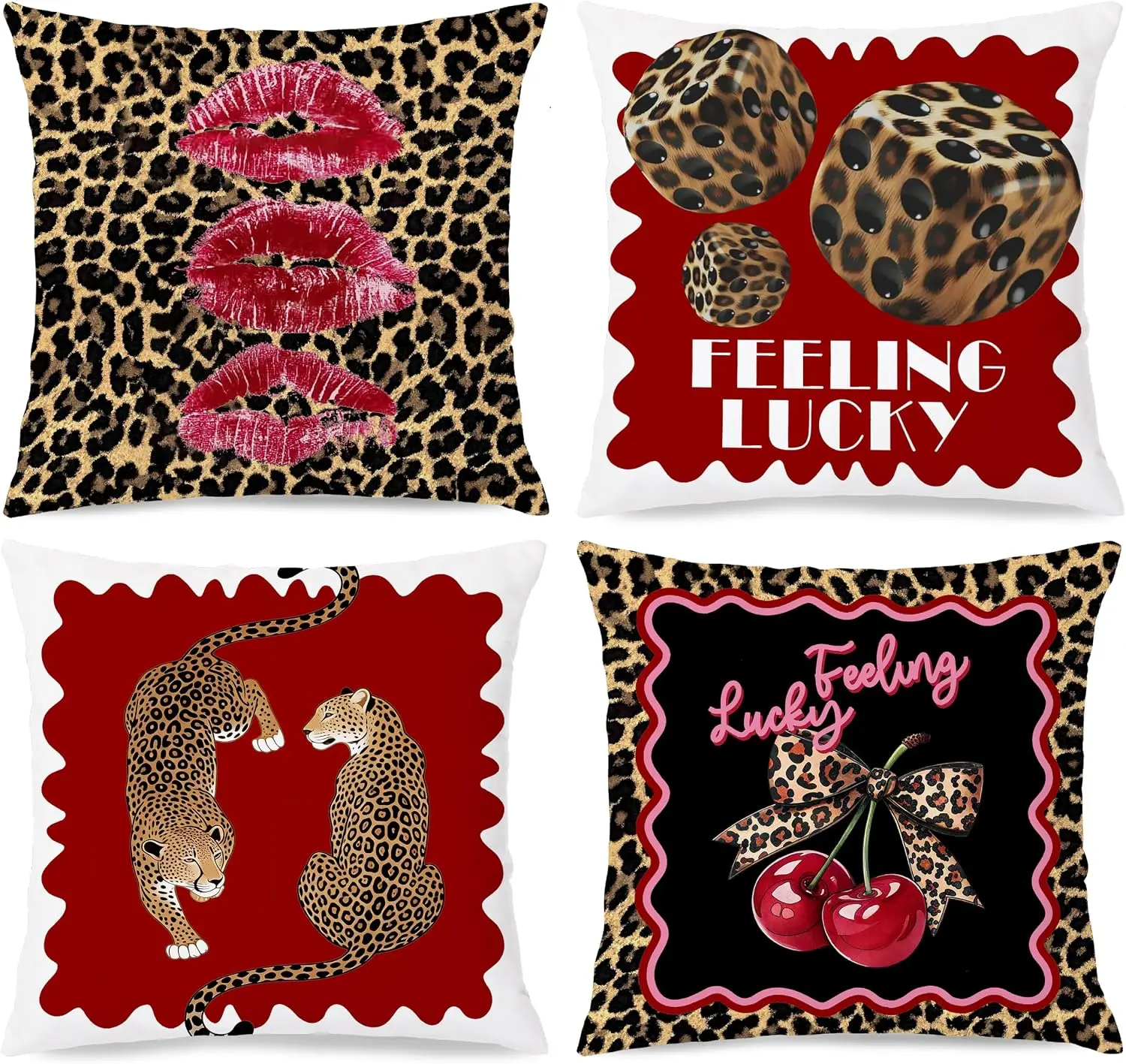 4pcs Trendy Leopard Print Animal Pillowcase Cover Cute Throw Pillow Boho Chic Bedroom Decor Gift for Women 40x40cm