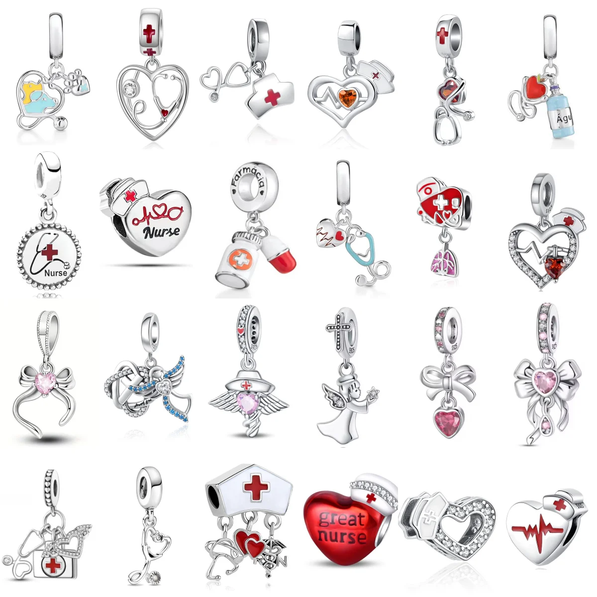 

New 925 sterling silver doctor nurse stethoscope angel pendant suitable for European original bracelet DIY jewelry gift