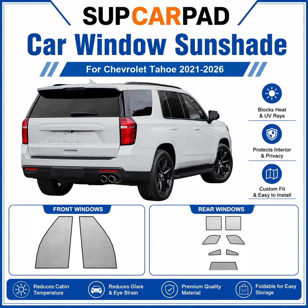 

For Chevrolet - Chevrolet Tahoe 2021-2026 Full Set Car Window Sunshades UV Block Privacy Heat Insulated Foldable Car Curtain
