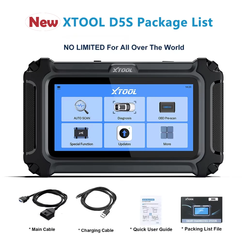 XTOOL D5S Automotive Diagnose Gereedschap voor Doe-het-zelvers, ABS SRS PCM EPB TCM 5-systemen scanner met 16+ reset services, FCA CAN FD Auto VIN scan, Volledige OBD2 D5 S Mini touchscreen codelezer,