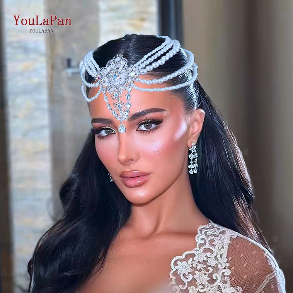 

YouLaPan Pearl Forehead Hair Comb for Women Brides Headpiece Party Wedding Hair Accessories Jewelry Bridal Headdress Cown HP956