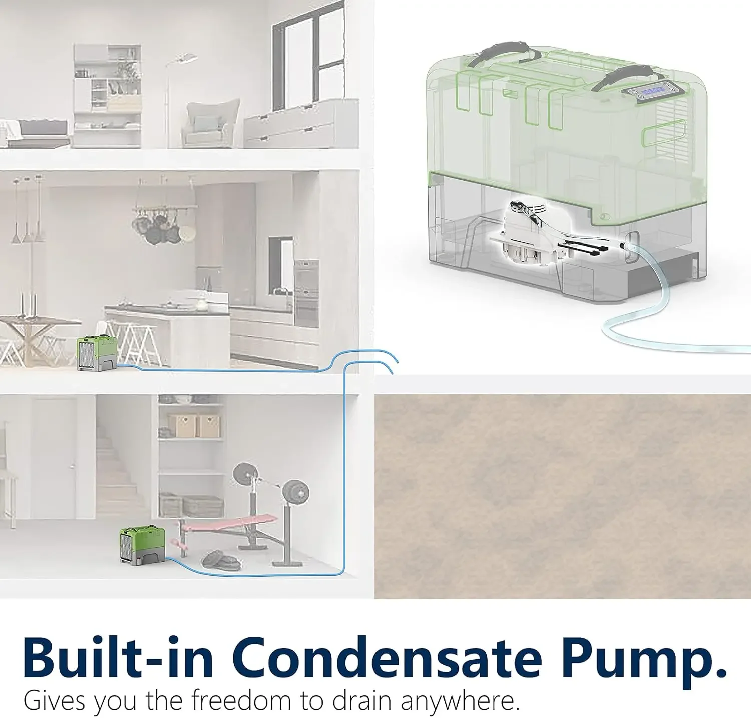 Dehumidifier LGR WiFi pintar dengan selang, Dehumidifier komersial dengan pompa, cETL terdaftar, hingga 180 PPD (saturasi),