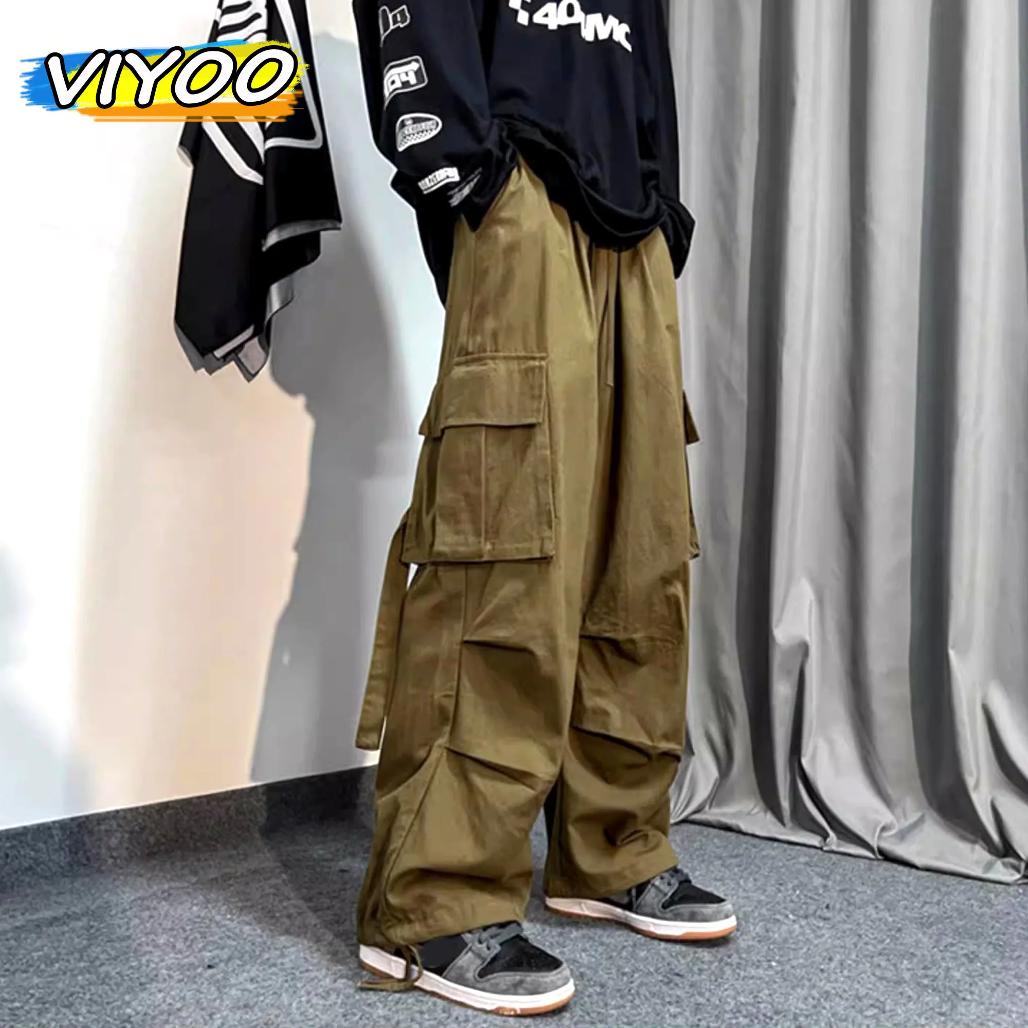 

2024 Black Cargo Pants for Men Oversize Cargo Trousers Male Green Loose Casual Japanese Streetwear Hip Hop Pocket Big Size