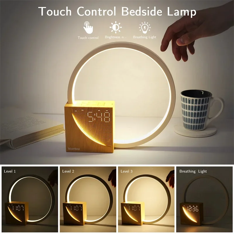 

Creative Touch Table Bedside Lamp With Natural Sounds Desk Lamp With Alarm Clock Touch Control 3 Levels Brightness Home Decor