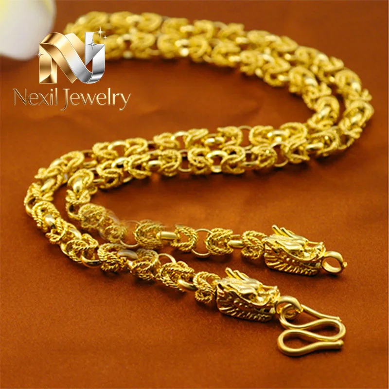Nexil Jewelry   Nexil Jewelry  Dragon Head Spring Necklace Men 24K Gold AU999 - Classic dragon + spring, rich 24K luster, reliab