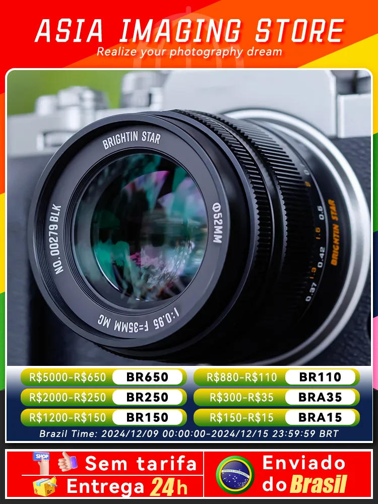 【 Do Brasil 】 Brightin Star 35mm F0.95  APS-C Mirrorless Camera Lens for Sony ZVE10 ZV-E10 Canon RF Nikon Z Fujifiln 35 0.95