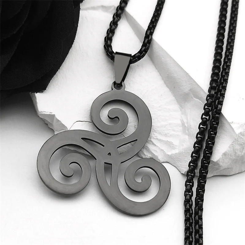 Goth Triquetra Triskelion Triskele Necklace Stainless Steel Celtic Knot Necklaces Amulet Irish Knots Jewelry Teen Wolf N8573S03