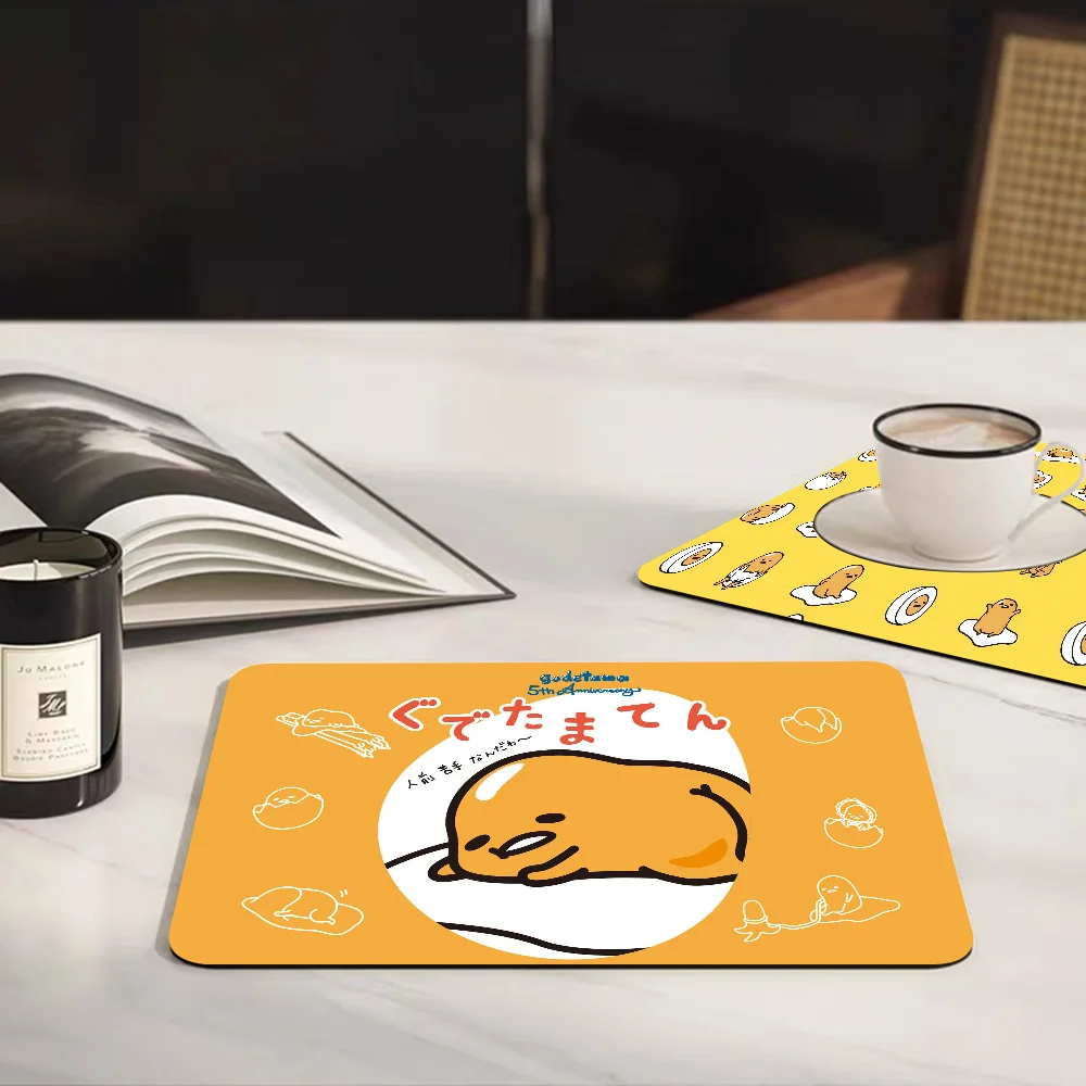 G-Gudetama L-Lazy Egg Super Absorbent Coffee Mat Dish Draining Mat Large Kitchen Drying Mat Quick Dry Bathroom Drain Pad Kitchen