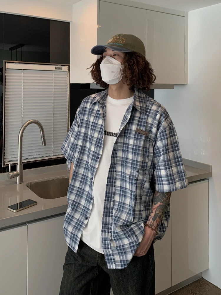 

Ретро-американская рубашка в клетку с коротким рукавом, свободного кроя, летняя, в стиле преппи, модная, для пар.