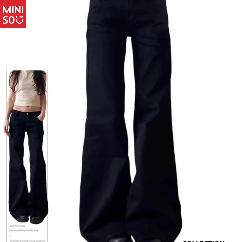 

Джинсы-клеш с низкой посадкой Miniso больших размеров, черные широкие джинсы, осенние брюки American Baddie