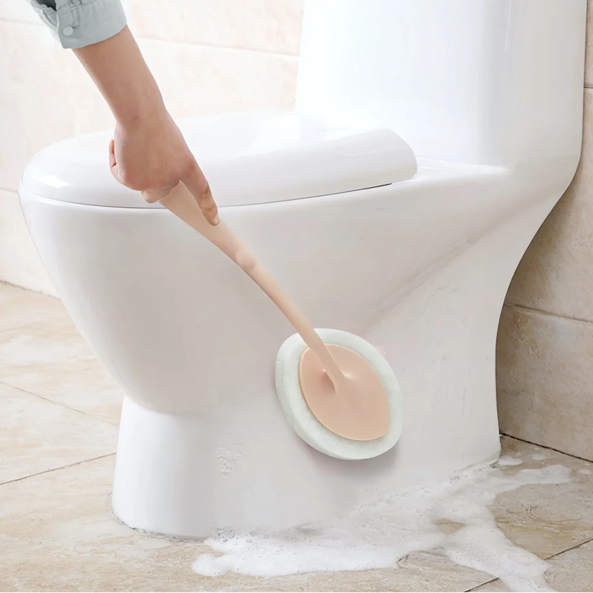 1 cepillo de esponja de mango largo para baño, cepillo de limpieza de paredes, cepillo de esponja para bañera, cepillo para azulejos de suelo, limpieza de lavabo de baño