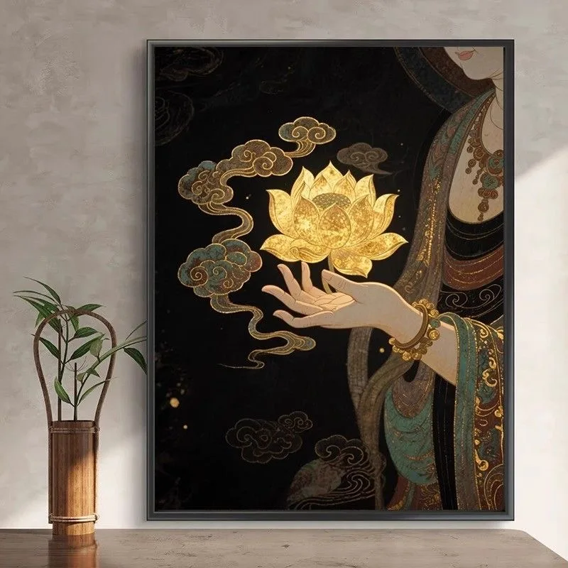 

Набор для вышивания религиозным крестом 2200, Гуаньинь, золотой лотос, печатная живопись, декор для комнаты, рукоделие для взрослых